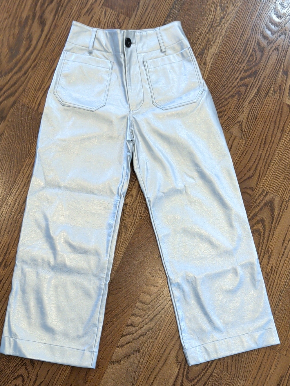 Maeve Light Silver Shimmery Wide-Leg Jeans